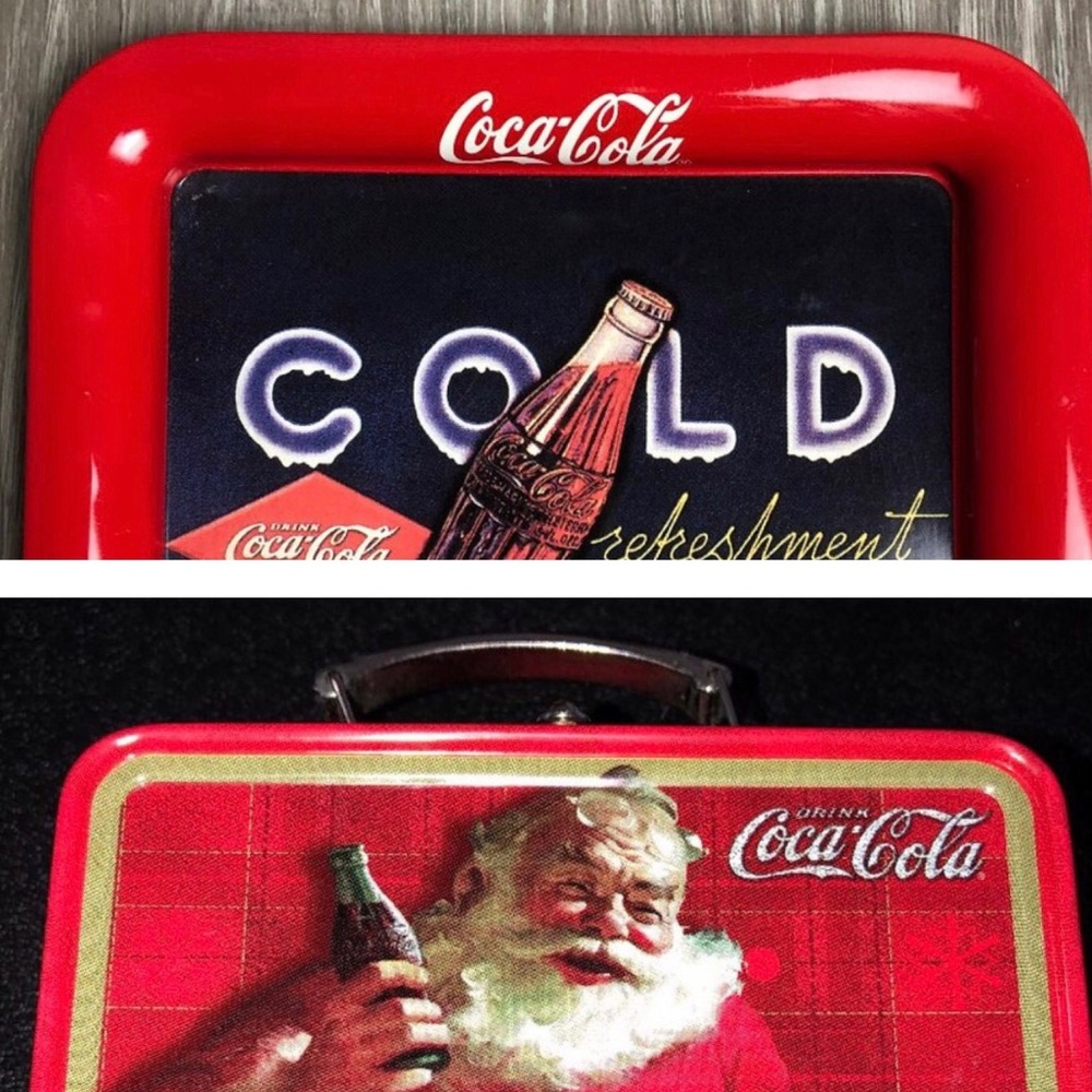 Coca-cola Tin tray and miniature box tin (Bundle)